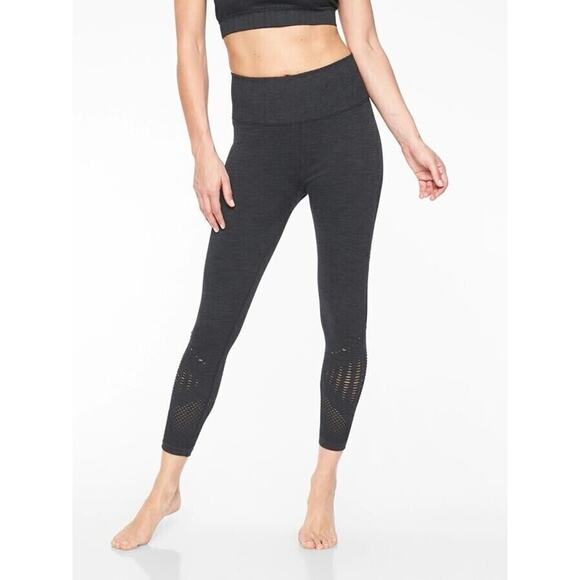 ATHLETA Charcoal Gray HALASANA SEAMLESS 7/8 TIGHT High-Rise Mesh Trim Leggings S - Picture 1 of 9